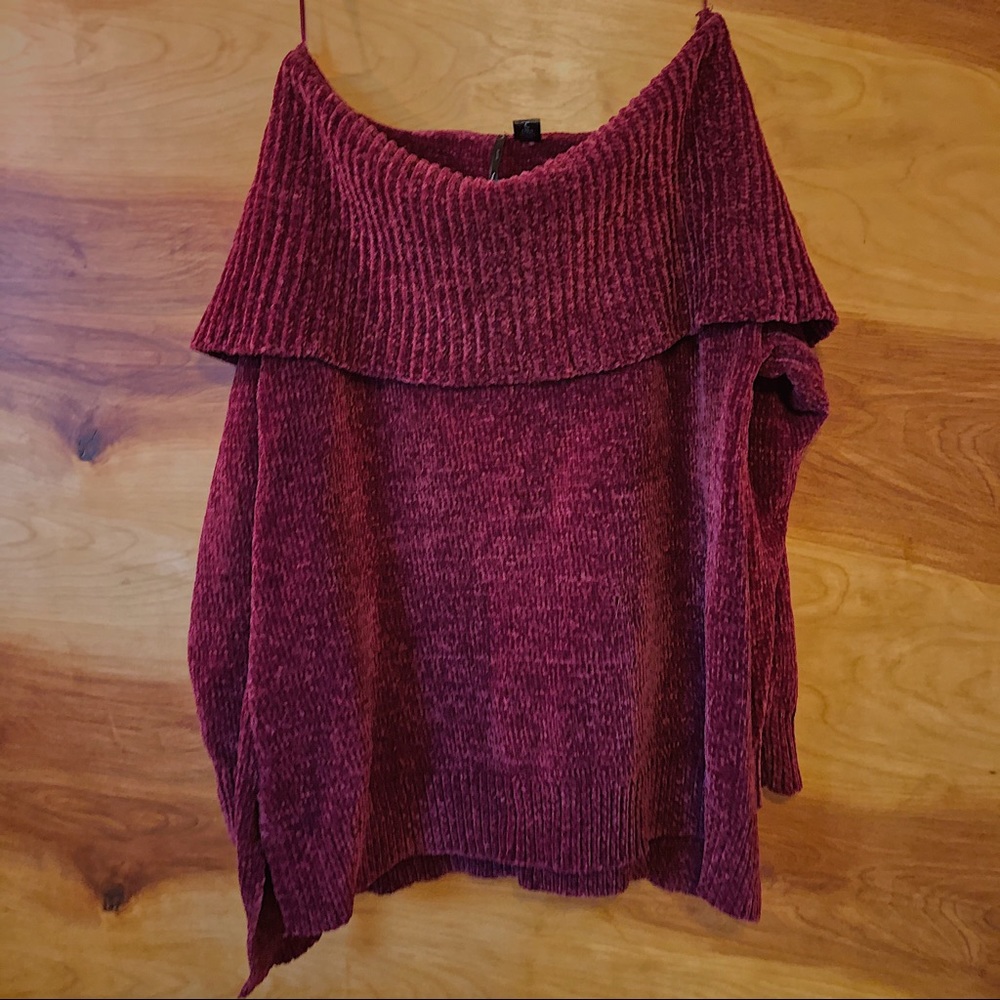 SO IT IS- off the shoulder soft burgundy sweater - Picture 3 of 5